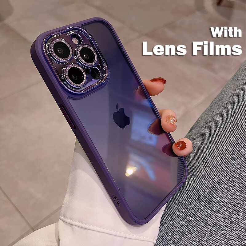 【 With Lens Films 】 CrashStar Bling Diamond Camera Shockproof Transparent Hard Phone Case For iPhone 14 Pro Max Plus 13 Pro Max 12 Pro Max 11 Pro Max Luxury Fashion Clear Phone Casing Anti-fall Phone 